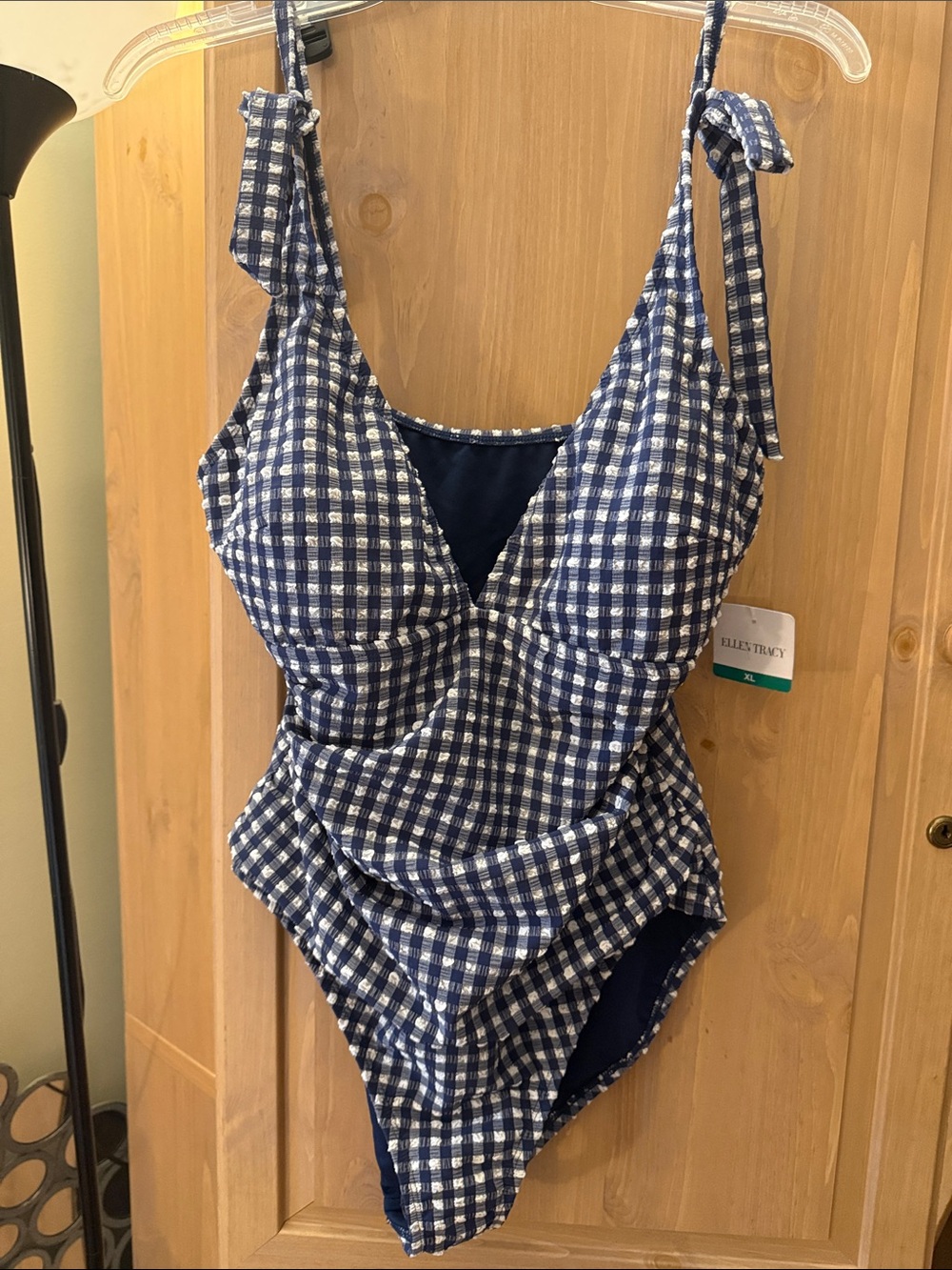 Ellen Tracy Women's Size XL
Navy Gingham Print One-Piece
Swimsuit - NWT